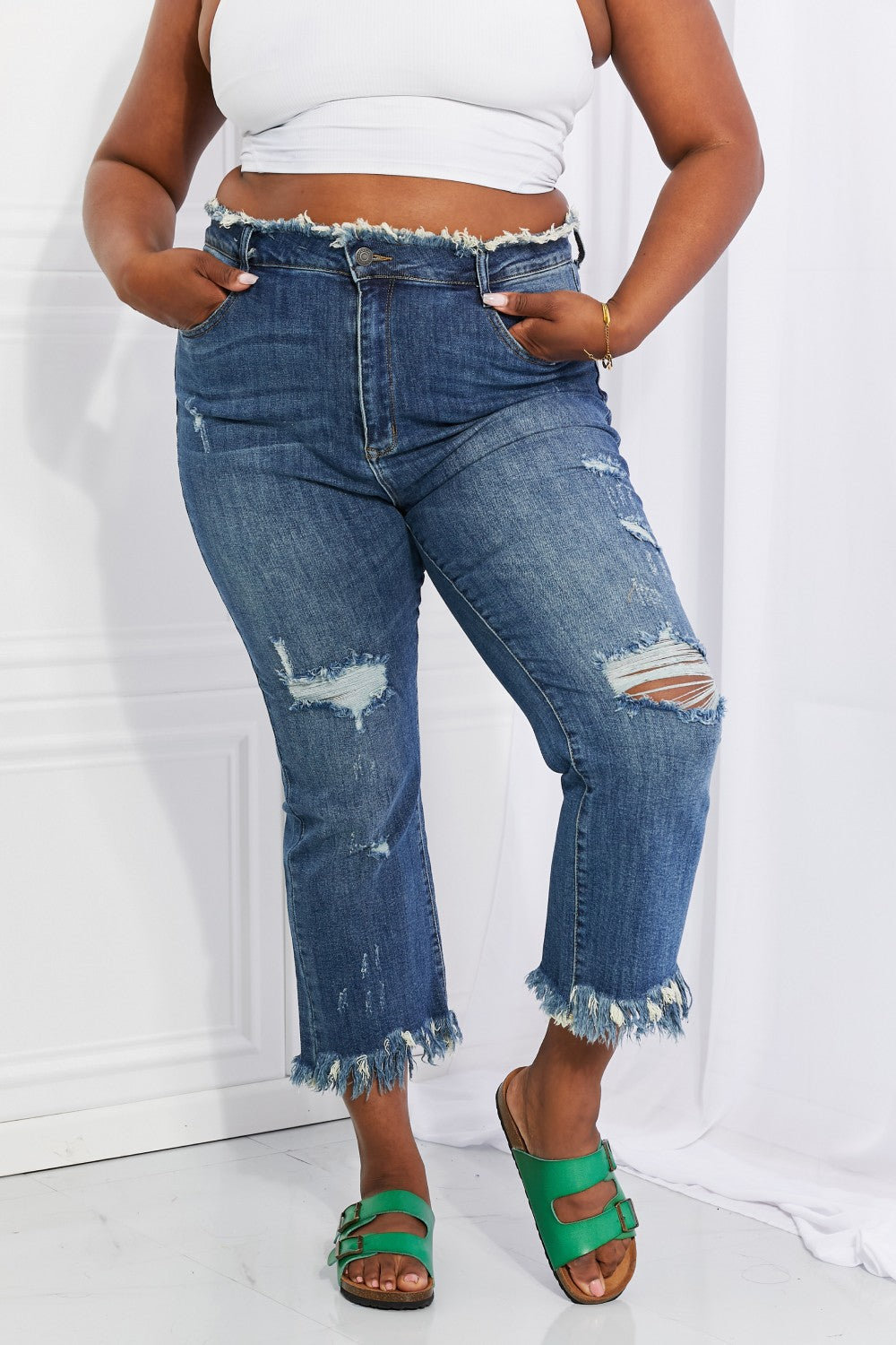 RISEN Full Size Undone Chic Straight Leg Jeans