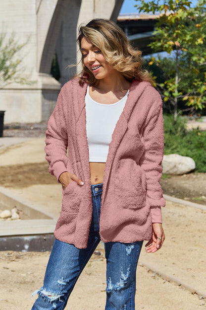 Full Size Teddy Hooded Jacket with Pockets