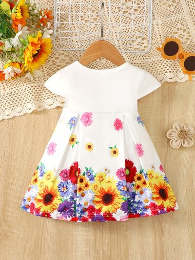 Flower Round Neck Short Sleeve Dress