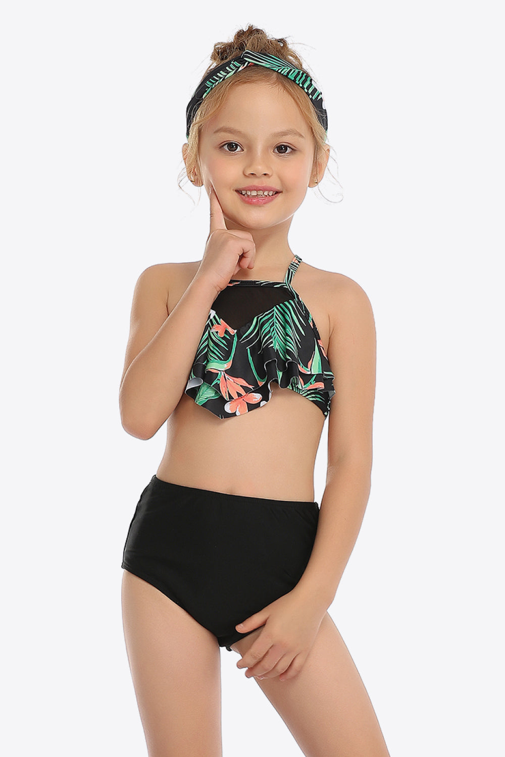 Botanical Print Ruffled Two-Piece Swim Set