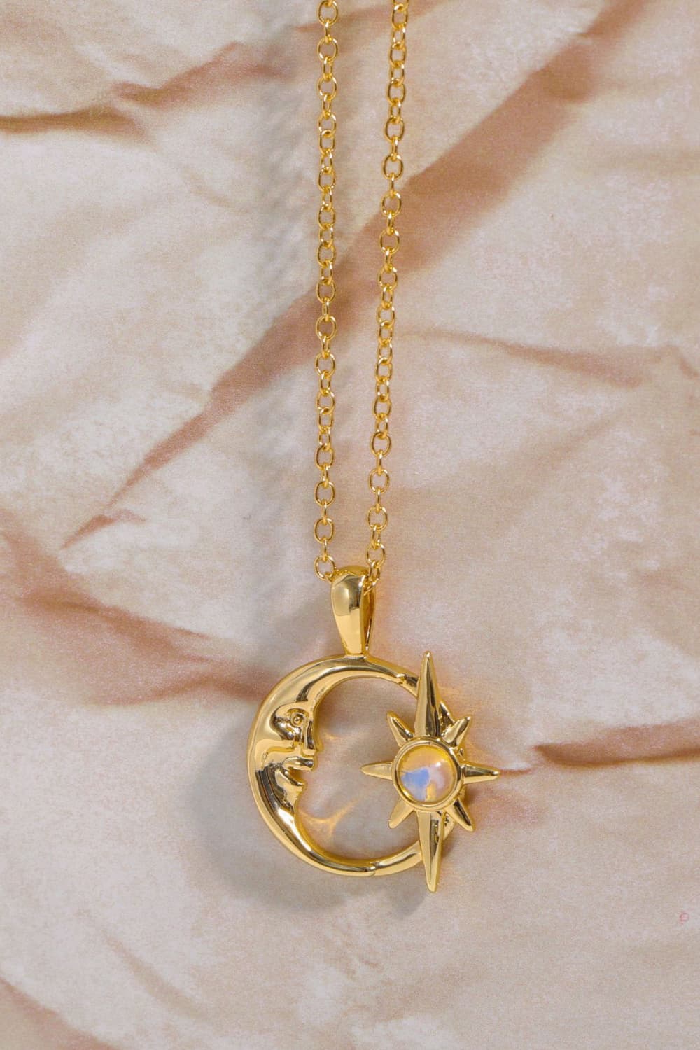 Copper 14K Gold Plated Moon & Star Shape Pendant Necklace