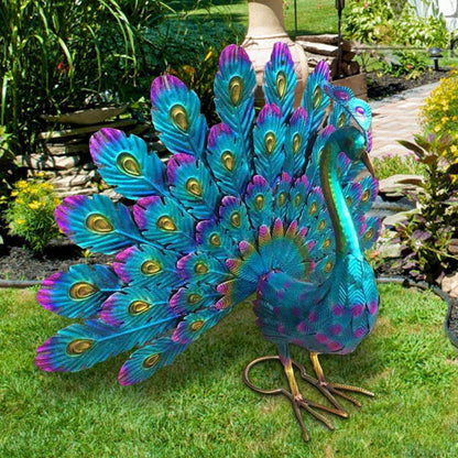 Peacock Statues Standing Posture Peacock Figurine Decorative Stable Base Animal Ornament Weather-Resistant Rust-Proof Craft