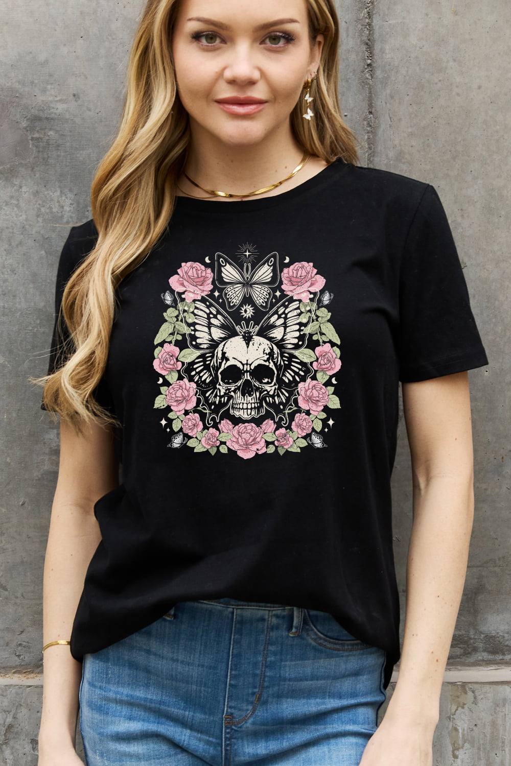 Simply Love Simply Love Full Size Skull & Butterfly Graphic Cotton Tee