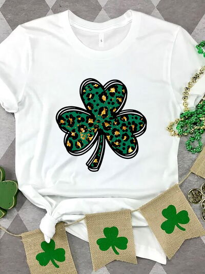 Lucky Clover Round Neck Short Sleeve T-Shirt