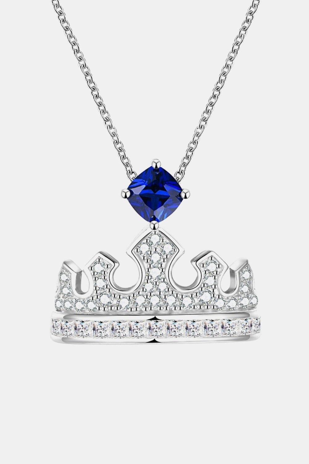 1 Carat Zircon Lab-Grown Sapphire Crown Shape Pendant Necklace