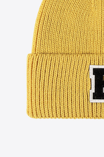 Letter Patch Cuffed Knit Beanie