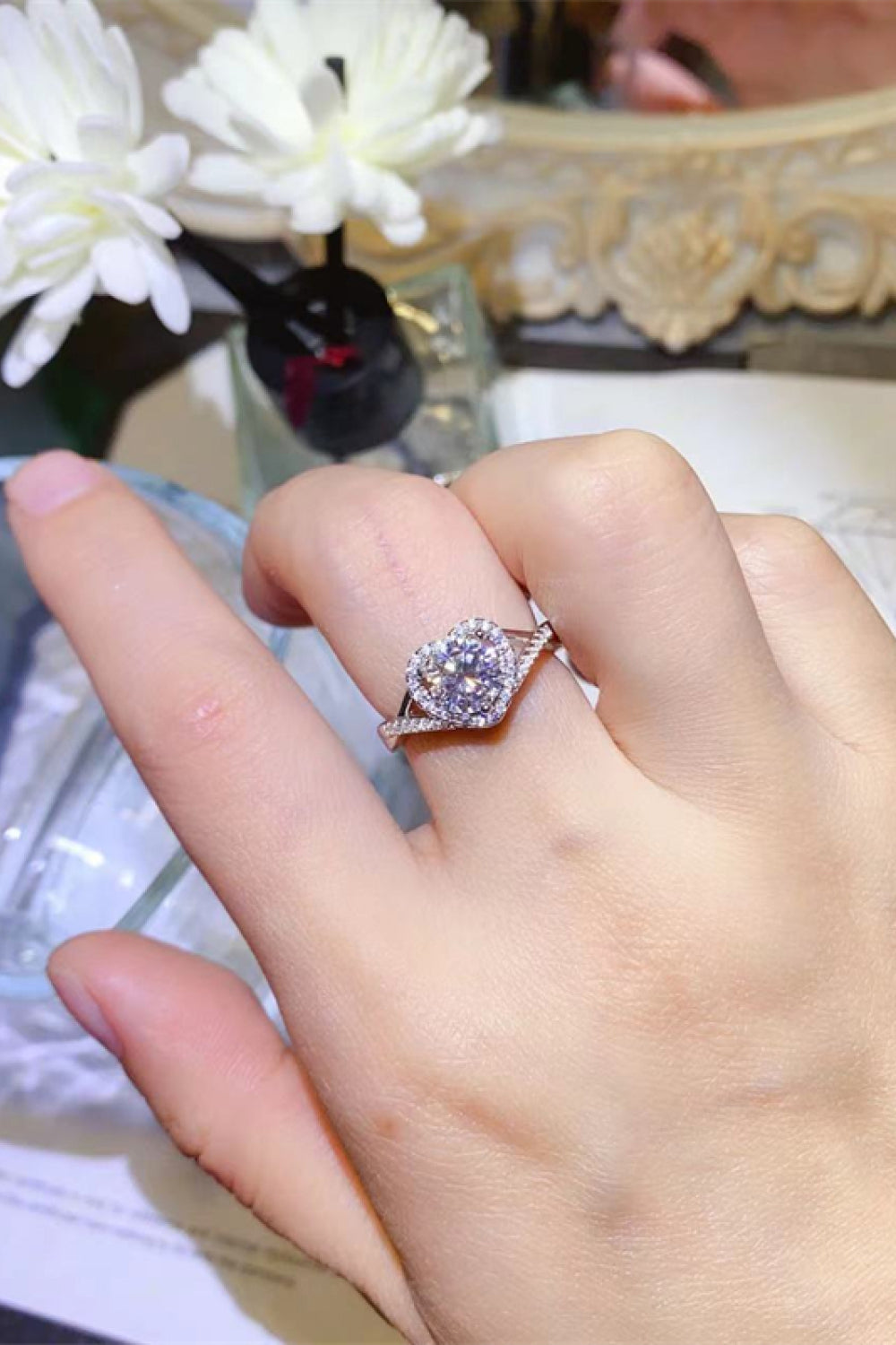 1 Carat Adored Moissanite 925 Sterling Silver Heart Ring