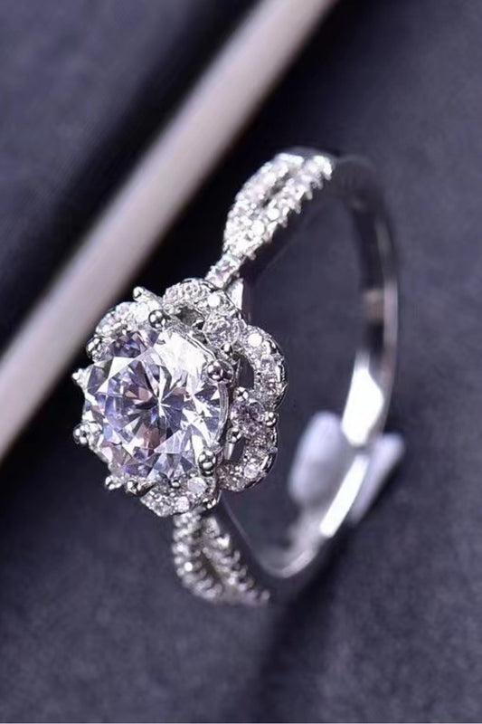 1 Carat Platinum-Plated Six Prong Moissanite Ring