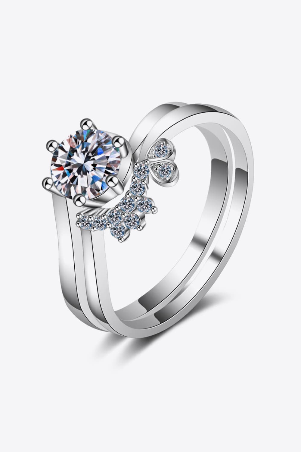 .8 Carat Moissanite Rhodium-Plated Two-Piece Ring Set