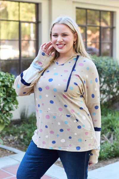 Celeste Design Full Size Polka Dot Drawstring Hoodie