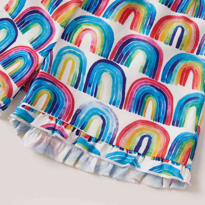 Asymmetrical Neck Top and Rainbow Print Shorts Set
