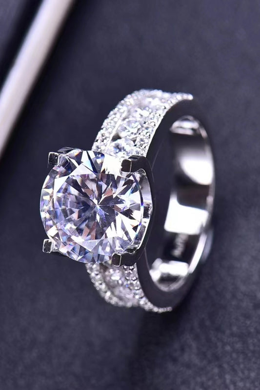 5 Carat Moissanite Platinum-Plated Side Stone Ring