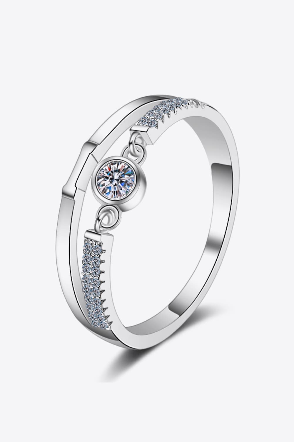 .1 Carat Moissanite Cutout Rhodium-Plated Ring