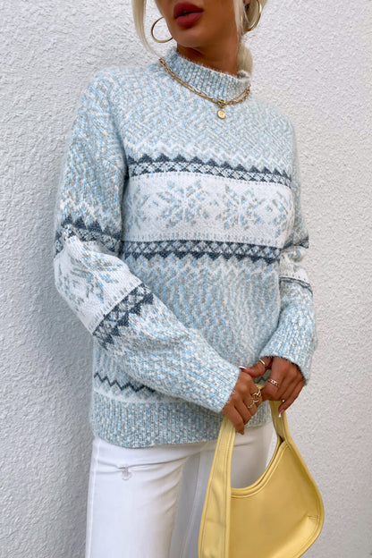 Snowflake Pattern Mock Neck Sweater