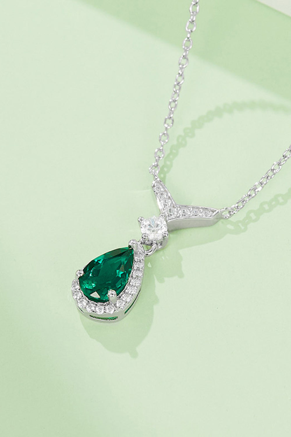 .73 Carat Lab-Grown Emerald Teardrop Necklace
