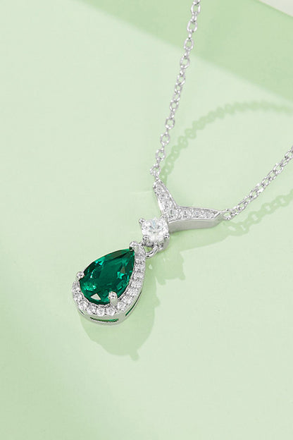 .73 Carat Lab-Grown Emerald Teardrop Necklace