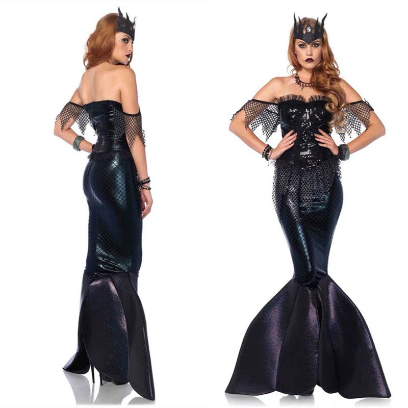Sexy Beach Mermaid Dress Halloween Cosplay Costume Stage Carnival Party  Adult Suit Women Fantasy Sequins Suit