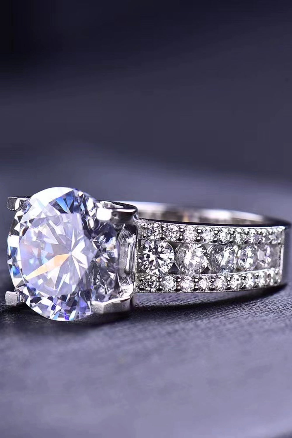 5 Carat Moissanite Platinum-Plated Side Stone Ring