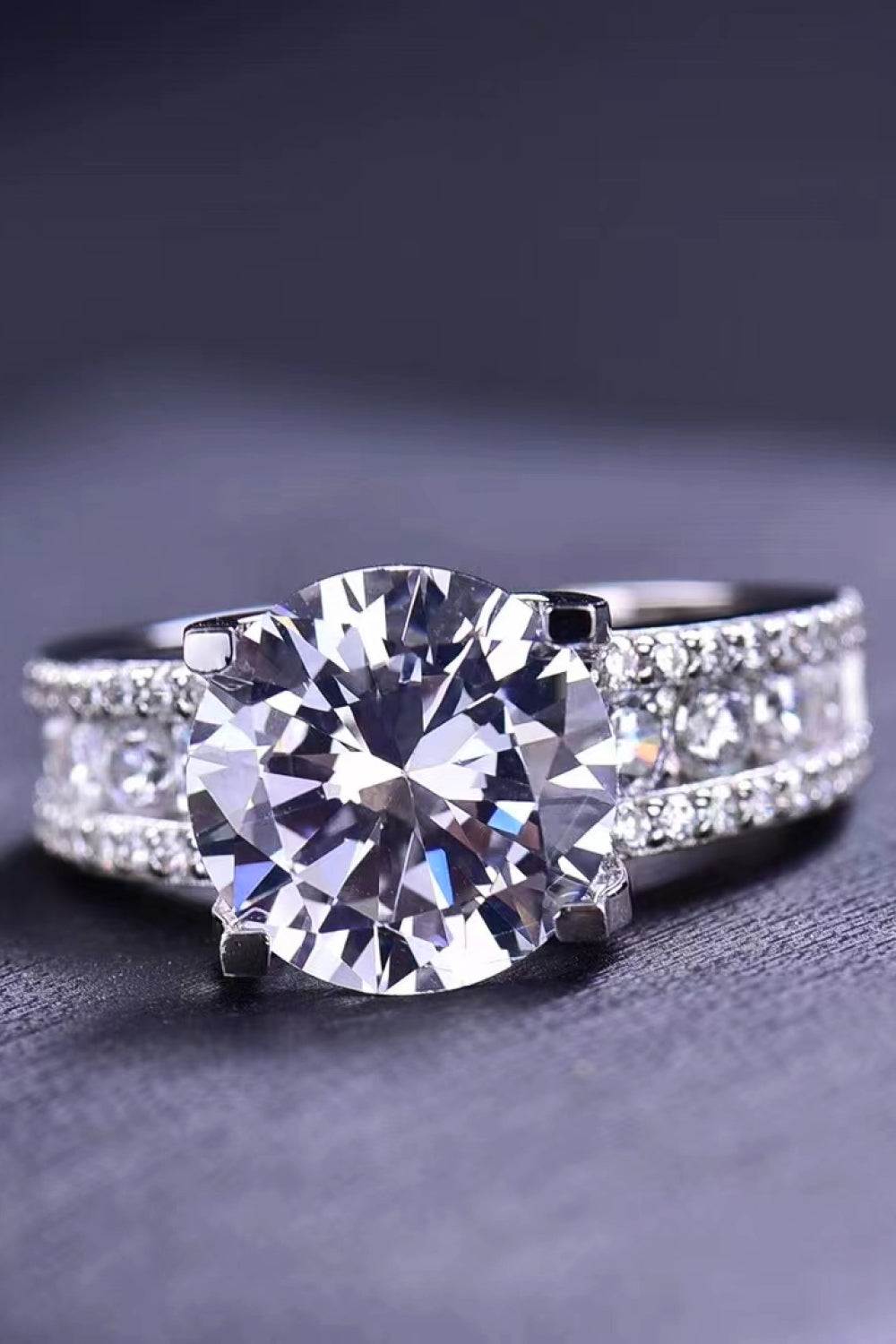 5 Carat Moissanite Platinum-Plated Side Stone Ring