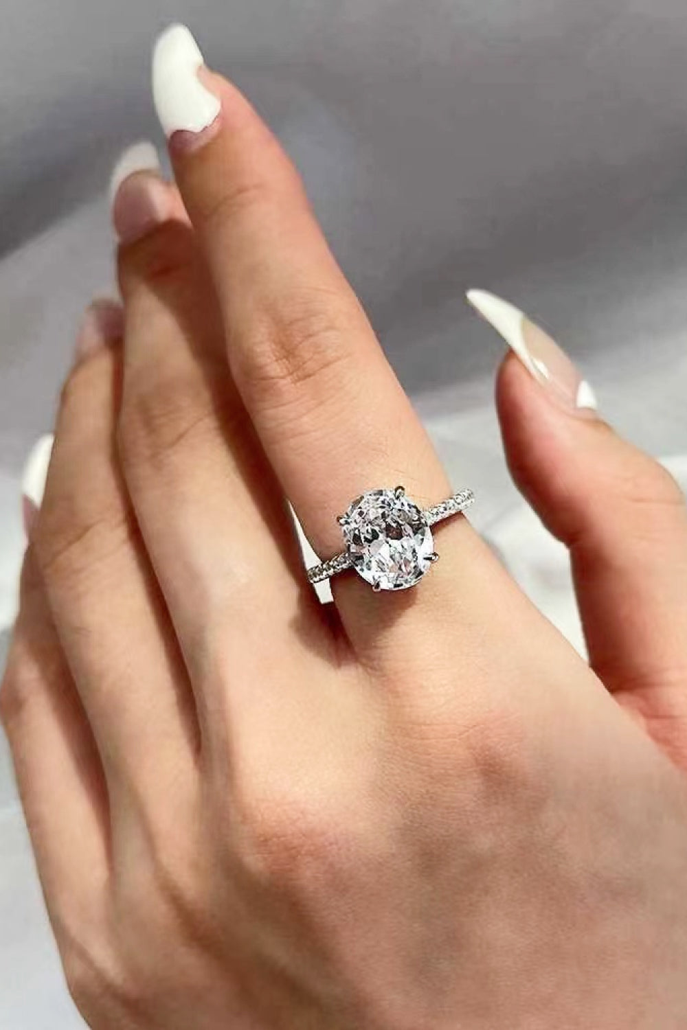 2 Carat Platinum-Plated Side Stone Moissanite Ring