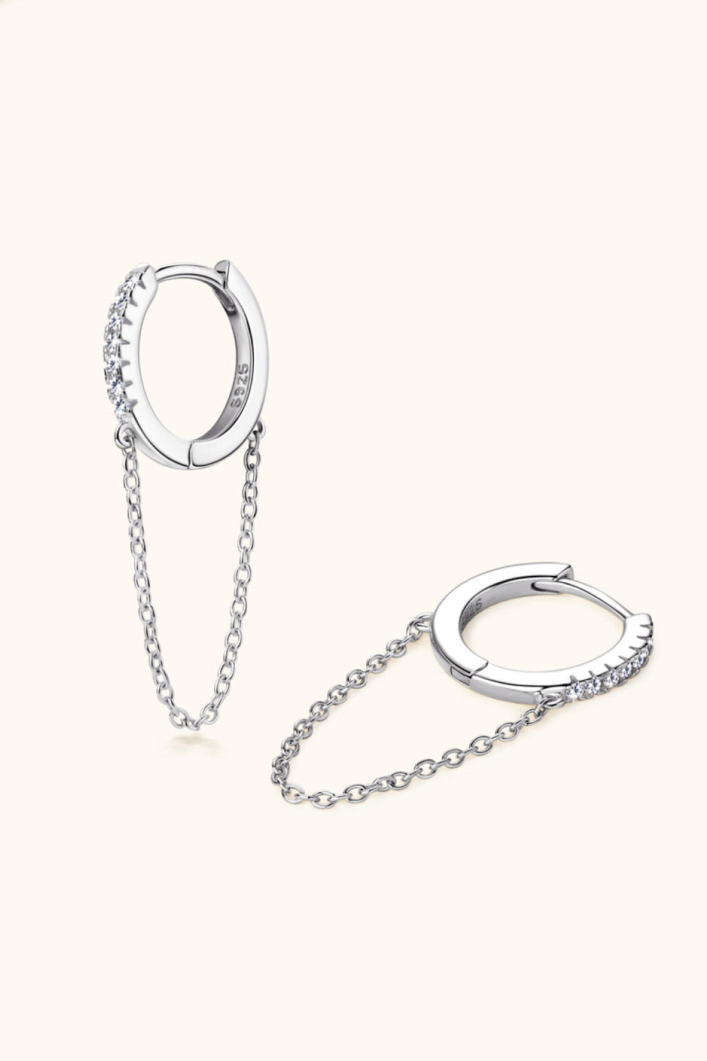 .112 Carat Moissanite 925 Sterling Silver Huggie Earrings with Chain