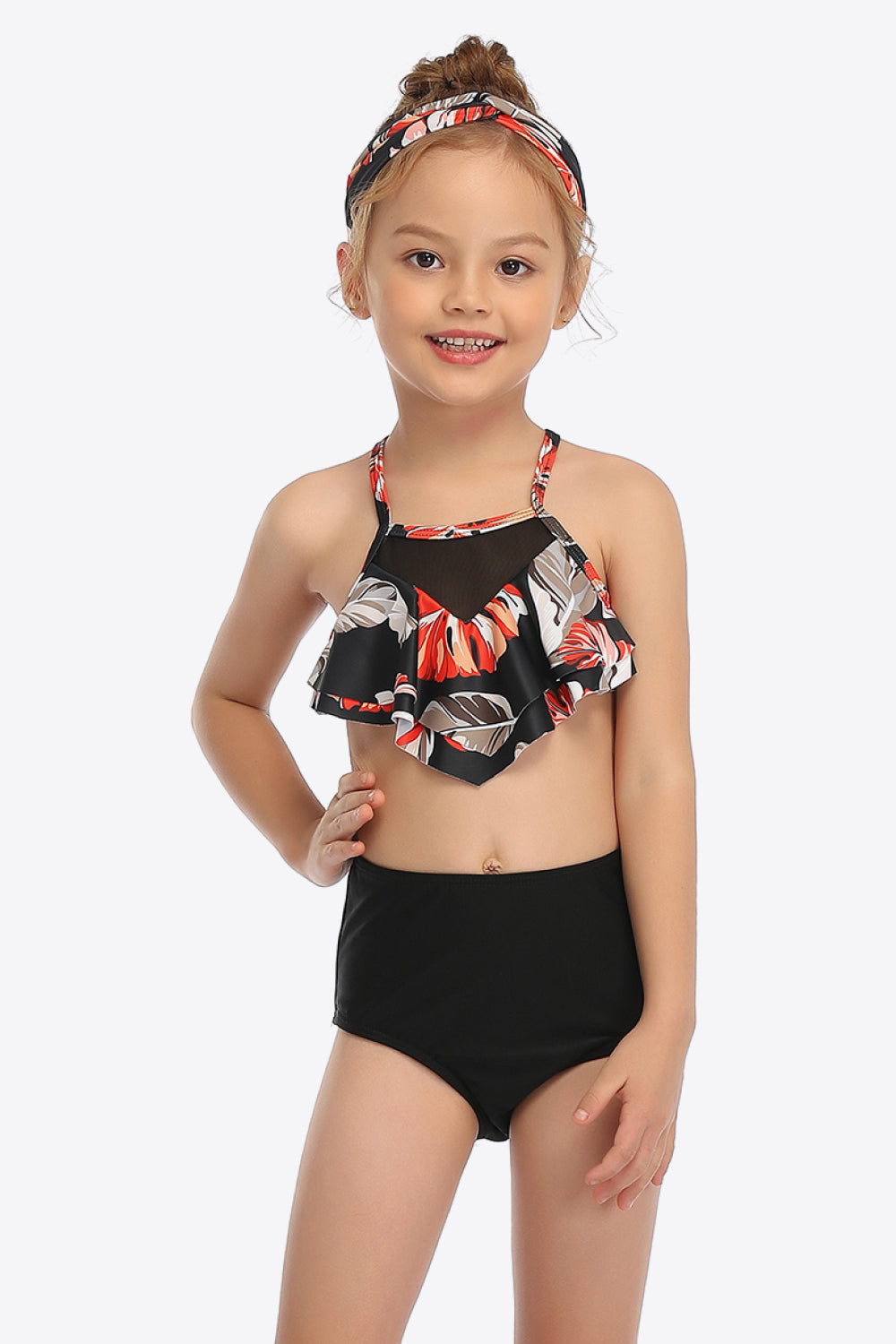 Botanical Print Ruffled Two-Piece Swim Set