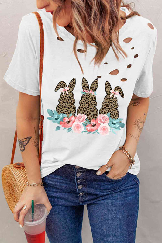 Easter Bunny Graphic Distressed Tee Shirt