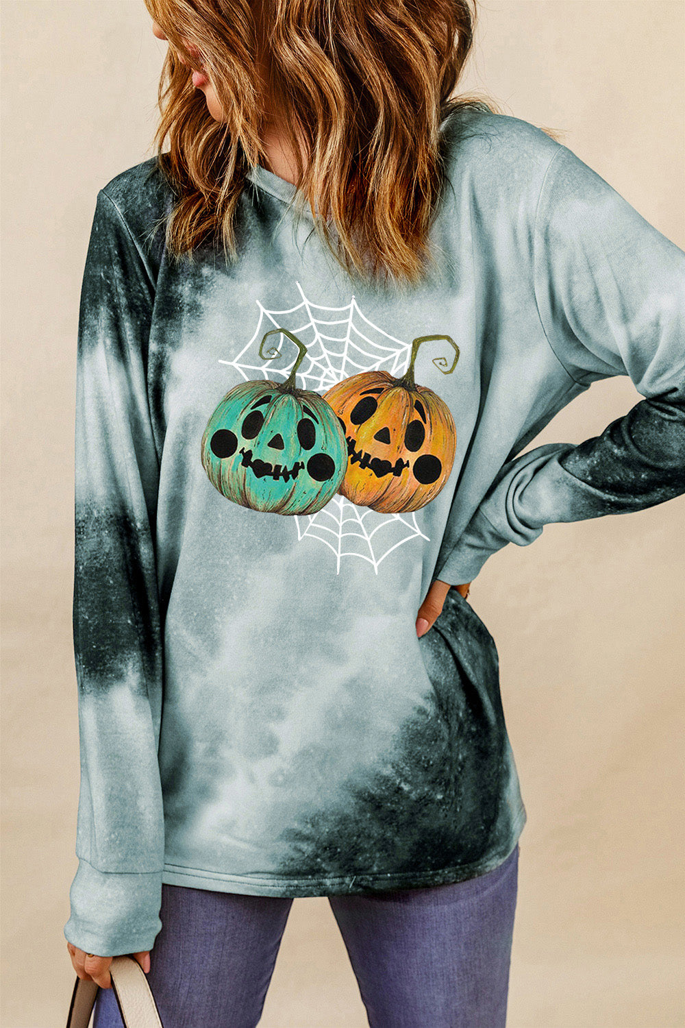 Round Neck Long Sleeve Halloween Graphic Sweatshirt