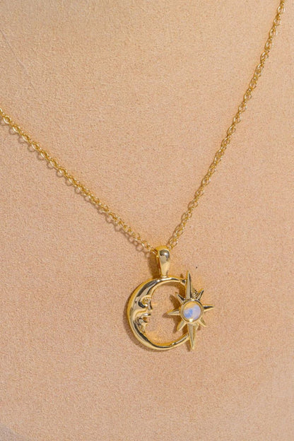 Copper 14K Gold Plated Moon & Star Shape Pendant Necklace